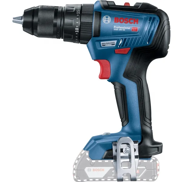 Bosch - GSB 18V-50 - Atornilladora taladradora de percusión con 2 baterías, Li-Ion, 18 V, 2 ah, 50 nm, Motor sin escobillas, Ilu