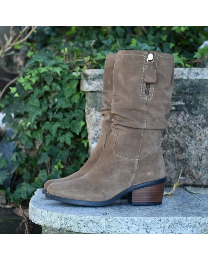 Bota de caña alta campera serraje marrón |CALMODA 7056