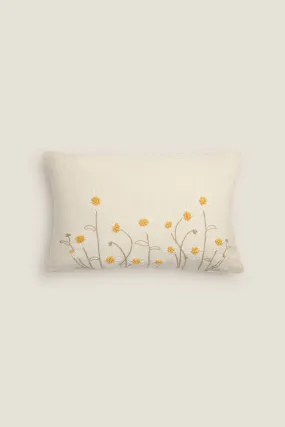 Funda cojín algodón flores bordadas