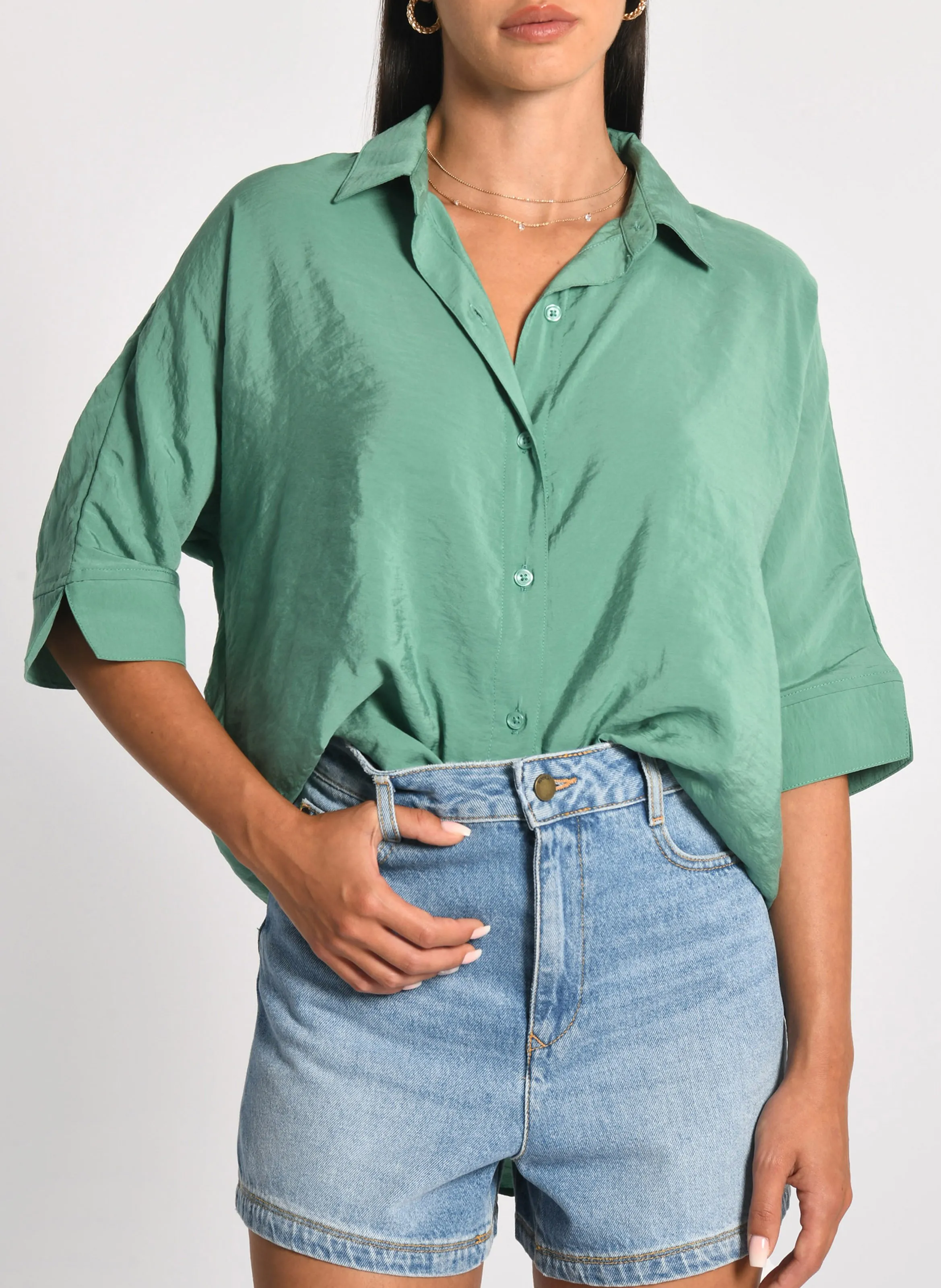 KOOKAI LILOU - Camisa a rayas con cuello clásico en verde