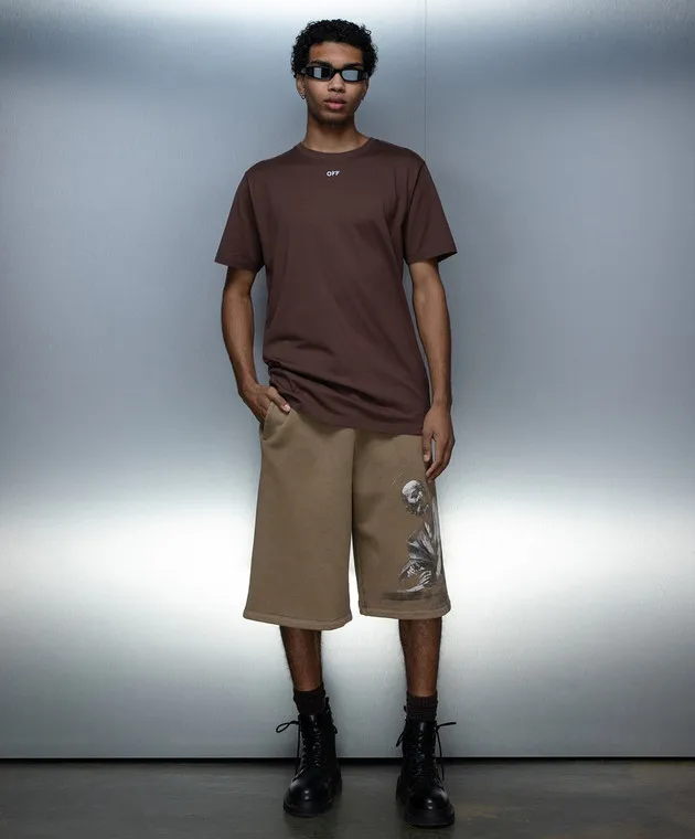 Off-White Brown T-shirt with Arrow embroidery