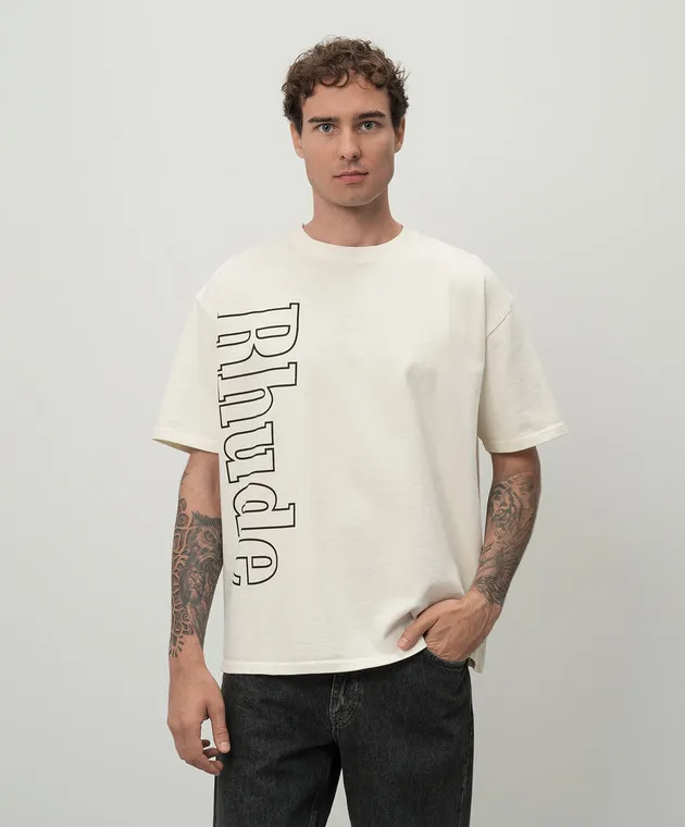 Rhude Beige t-shirt with logo print