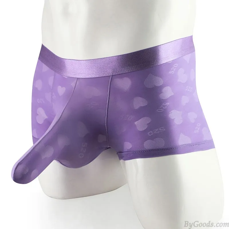 Sexy Love Heart Print Mesh Pants Elephant Nose Underwear For Men Athletic Supporter Lingerie Jockstrap Leotard Boxer Briefs 