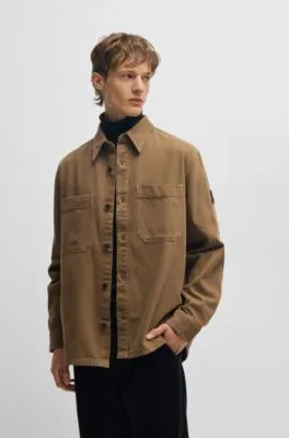 Sobrecamisa oversize fit de piqué de algodón con cuello de pico