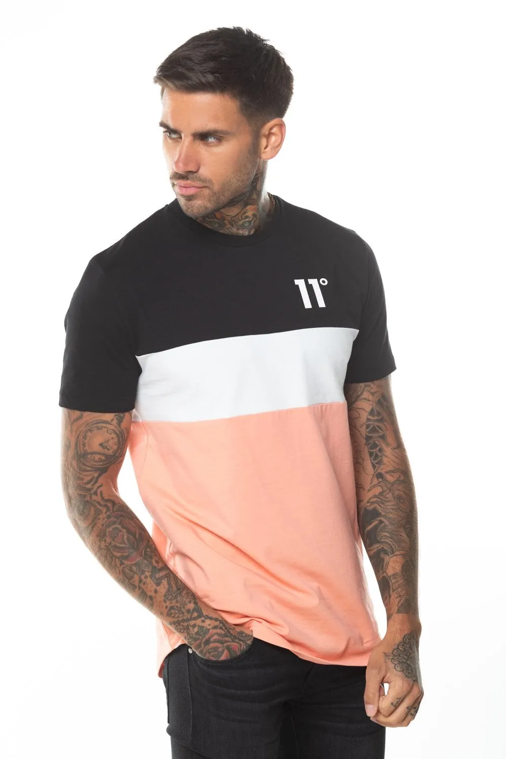 TRIPLE PANEL T-SHIRT PEACH MELBA BLACJK WHITE
